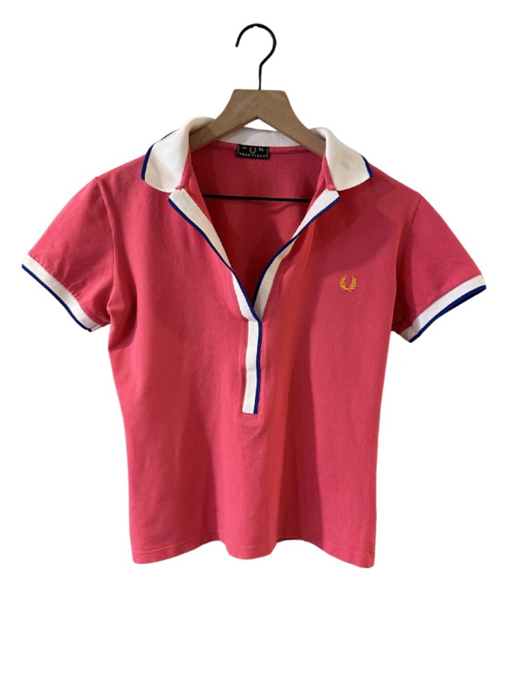 Fred Perry Women's V-Neck Polo - Pink, Blue, and Gold - Rare!